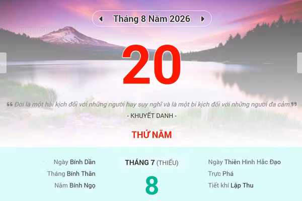 Lịch âm 20/8 - Xem lịch âm ngày 20/8
