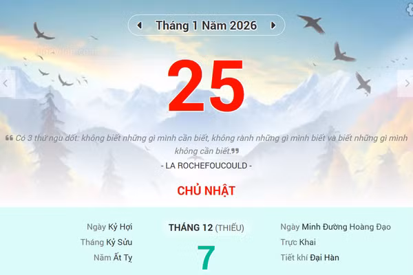 Lịch âm 25/1 - Xem lịch âm ngày 25/1/2026