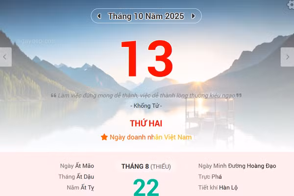 Lịch âm 13/10 - Xem lịch âm ngày 13/10