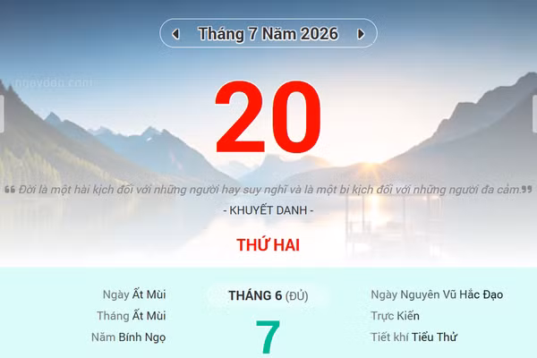 Lịch âm 20/7 - Xem lịch âm ngày 20/7