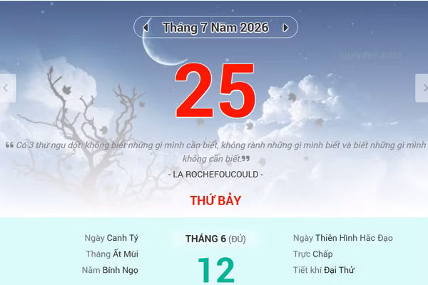 Lịch âm 25/7 - Xem lịch âm ngày 25/7