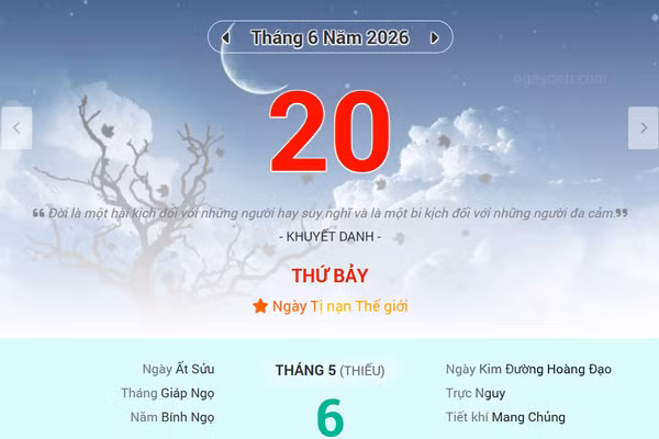 Lịch âm 20/6 - Xem lịch âm ngày 20/6