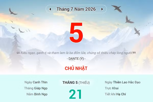 Lịch âm 5/7 - Xem lịch âm ngày 5/7