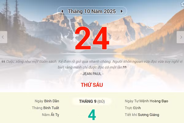 Lịch âm 24/10 - Xem lịch âm ngày 24/10