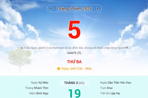 Lịch âm 5/5 - Xem lịch âm ngày 5/5