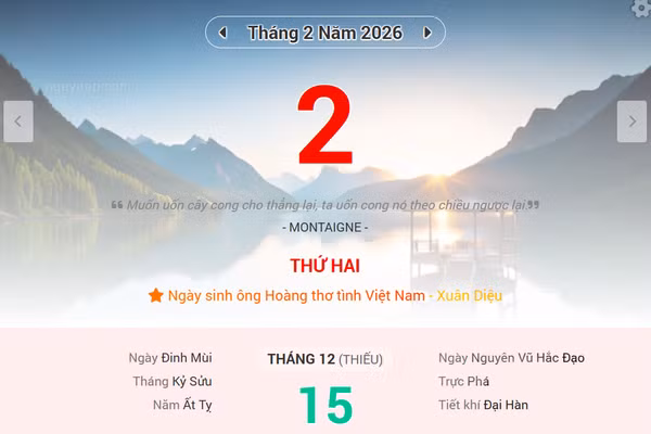 Lịch âm 2/2 - Xem lịch âm ngày 2/2/2026