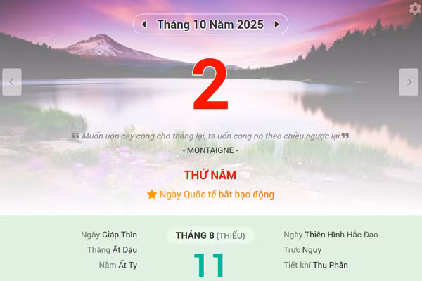 Lịch âm 2/10 - Xem lịch âm ngày 2/10