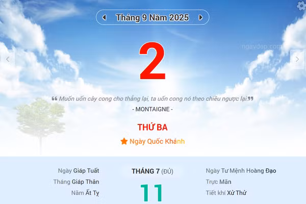 Lịch âm 2/9 - Xem lịch âm ngày 2/9