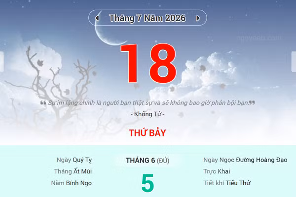 Lịch âm 18/7 - Xem lịch âm ngày 18/7