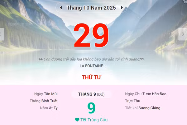 Lịch âm 29/10 - Xem lịch âm ngày 29/10