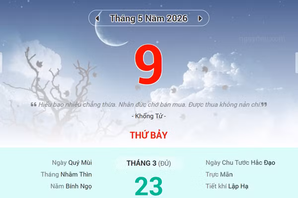 Lịch âm 9/5 - Xem lịch âm ngày 9/5