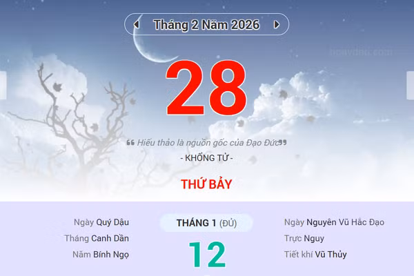 Lịch âm 28/2 - Xem lịch âm ngày 28/2