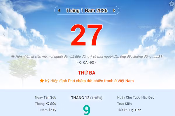 Lịch âm 27/1 - Xem lịch âm ngày 27/1/2026