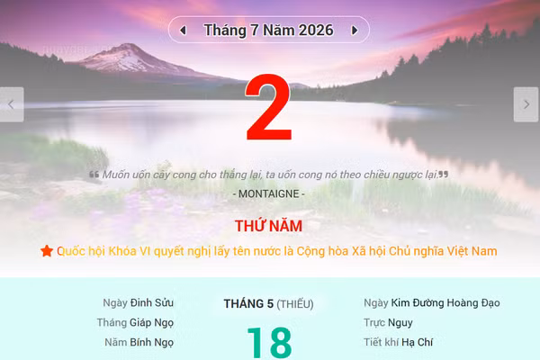 Lịch âm 2/7 - Xem lịch âm ngày 2/7