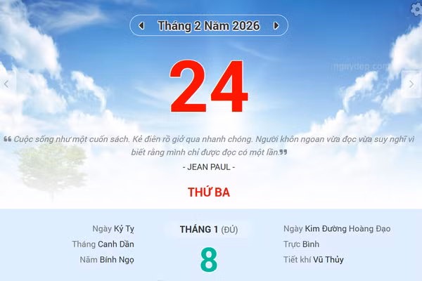 Lịch âm 24/2 - Xem lịch âm ngày 24/2