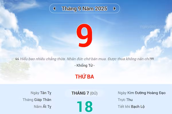 Lịch âm 9/9 - Xem lịch âm ngày 9/9