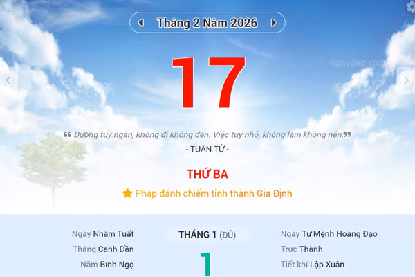 Lịch âm 17/2 - Xem lịch âm ngày 17/2/2026