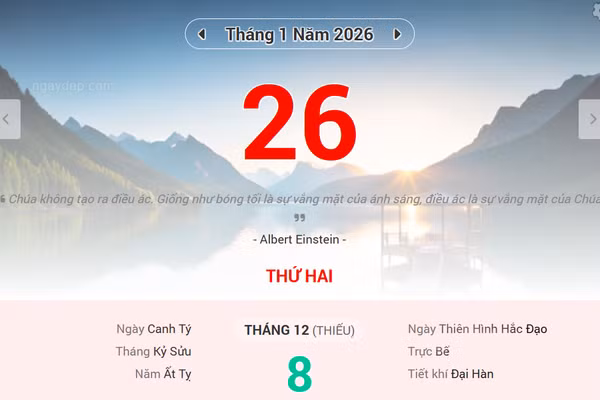 Lịch âm 26/1 - Xem lịch âm ngày 26/1/2026