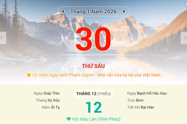 Lịch âm 30/1 - Xem lịch âm ngày 30/1/2026