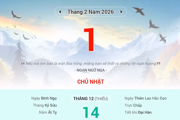 Lịch âm 1/2 - Xem lịch âm ngày 1/2/2026