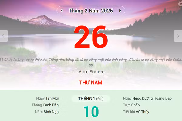 Lịch âm 26/2 - Xem lịch âm ngày 26/2