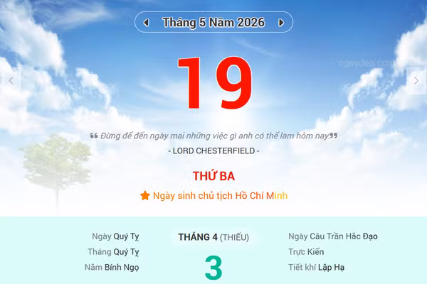Lịch âm 19/5 - Xem lịch âm ngày 19/5
