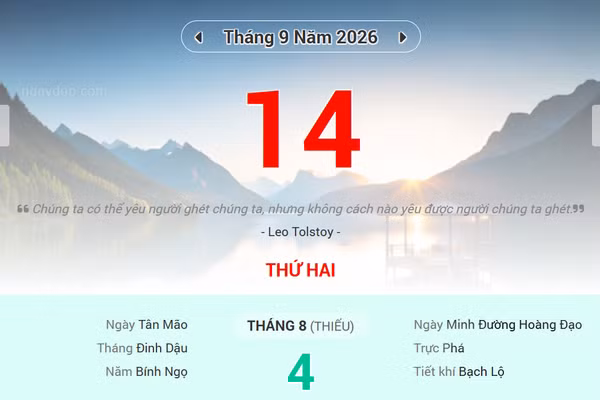 Lịch âm 14/9 - Xem lịch âm ngày 14/9
