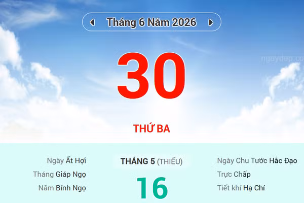 Lịch âm 30/6 - Xem lịch âm ngày 30/6