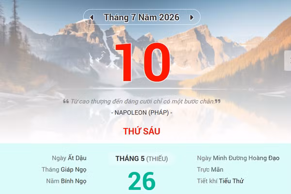 Lịch âm 10/7 - Xem lịch âm ngày 10/7