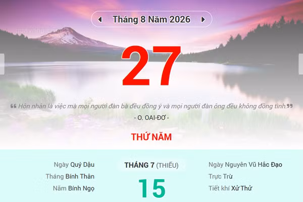Lịch âm 27/8 - Xem lịch âm ngày 27/8