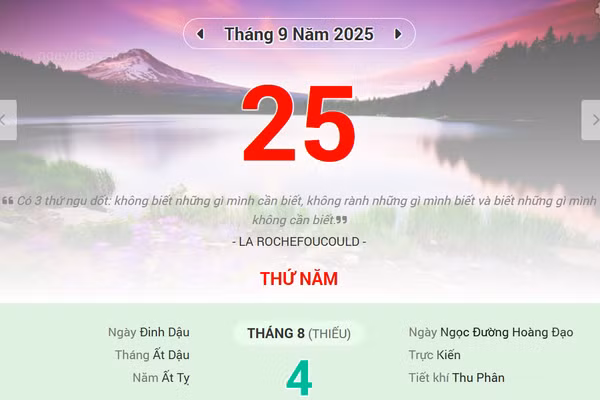 Lịch âm 25/9 - Xem lịch âm ngày 25/9