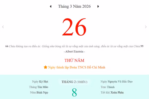 Lịch âm 26/3 - Xem lịch âm ngày 26/3