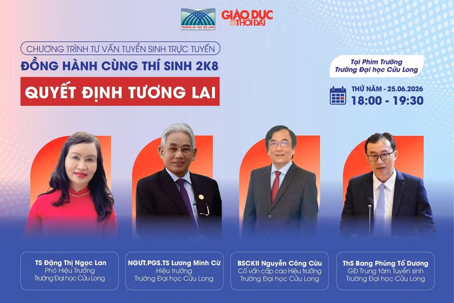 Livestream Tư vấn tuyển sinh năm 2026: "Đồng hành cùng thí sinh 2K8 - Quyết định tương lai" diễn ra vào lúc 18h, ngày 25/6.