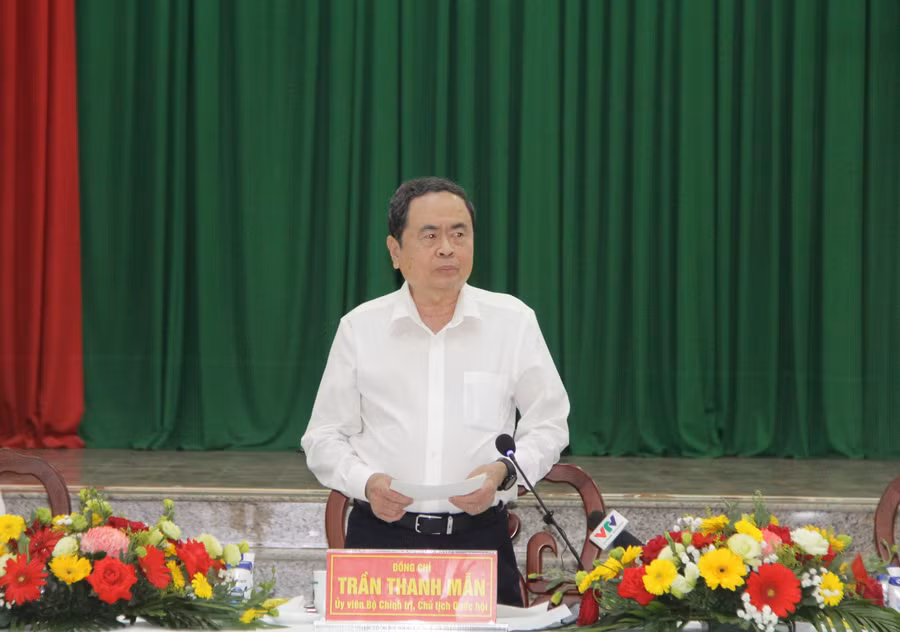 Chủ tịch Quốc hội Trần Thanh Mẫn phát biểu chỉ đạo công tác bầu cử trong buổi làm việc tại Vĩnh Long.