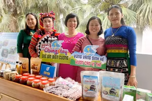 Phụ nữ đồng bào dân tộc thiểu số miền núi trưng bày các sản phẩm từ mô hình sinh kế vùng biên giới. Ảnh minh họa/internet.