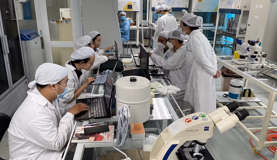 Nhà khoa học nghiên cứu tại phòng thí nghiệm tế bào gốc, Viện Tế bào gốc (Trường Đại học Khoa học Tự nhiên, Đại học Quốc gia TPHCM). Ảnh: Hà An
