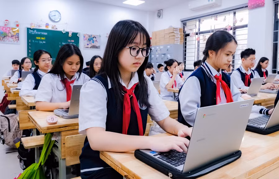 Học sinh Trường THCS Giảng Võ (Hà Nội). Ảnh: Đăng Chung