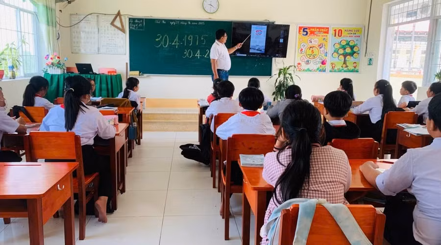 Giờ học tại Trường Tiểu học Tân Kiều 3 (xã Đốc Binh Kiều, Đồng Tháp).