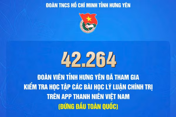 Tính đến 15h30, có 42.264 đoàn viên tỉnh Hưng Yên tham gia kiểm tra học tập các bài học lý luận chính trị.