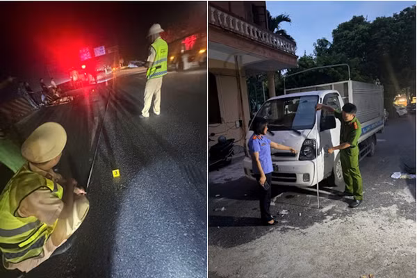 Hiện trường vụ tai nạn và phương tiện được xác định có liên quan. Ảnh: Công an tỉnh Hưng Yên