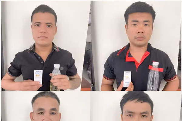 Các đối tượng cùng tang vật vụ án. Ảnh: Công an Hưng Yên.