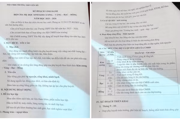 Bản kế hoạch vinh danh phụ huynh lan truyền trên mạng xã hội.