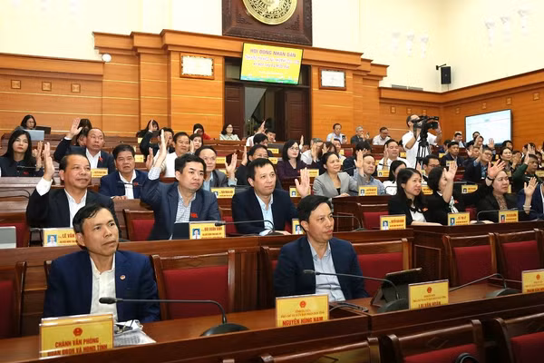 Các đại biểu biểu quyết thông qua nghị quyết tại kỳ họp. Ảnh Tất Đạt