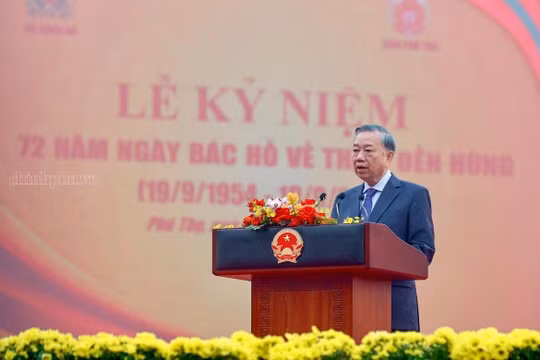 Tổng Bí thư, Chủ tịch nước Tô Lâm phát biểu tại Lễ kỷ niệm. Ảnh: chinhphu.vn/Nhật Bắc