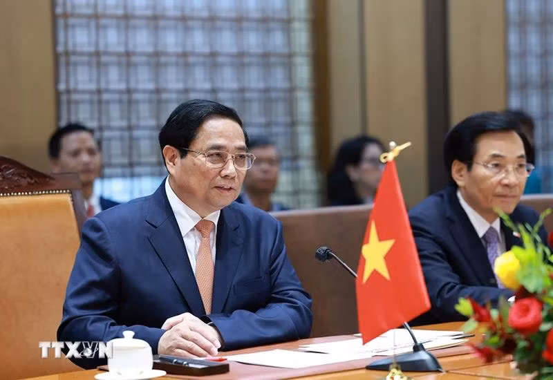 Thủ tướng Phạm Minh Chính phát biểu tại cuộc hội kiến Chủ tịch Quốc hội Hàn Quốc Woo Won-shik. (Ảnh: Dương Giang/TTXVN) thu-tuong-pham-minh-chinh-hoi-kien-chu-tich-quoc-hoi-han-quoc-08.jpg