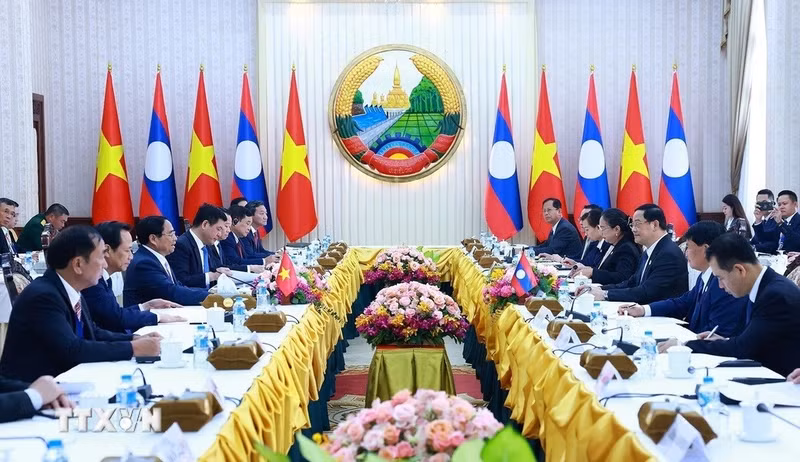 Thủ tướng Phạm Minh Chính hội kiến Thủ tướng Lào Sonexay Siphandone. (Anh: Dương Giang/TTXVN) thu-tuong-pham-minh-chinh-hoi-kien-thu-tuong-lao-chu-tich-asean-2024-4-904.jpg