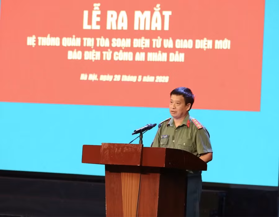 Đại tá Nguyễn Thanh Bình, Phó Cục trưởng Cục Truyền thông CAND, Tổng Biên tập Báo CAND phát biểu tại buổi lễ.
