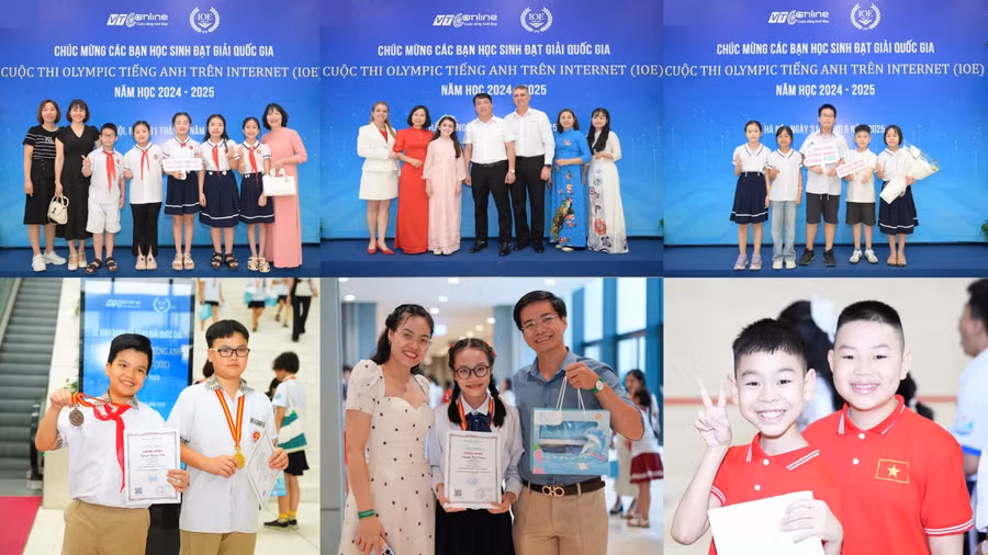 Các em học sinh, phụ huynh và thầy cô giáo từ khắp mọi miền Tổ quốc tham dự Lễ vinh danh IOE trong không khí vui tươi, phấn khởi.