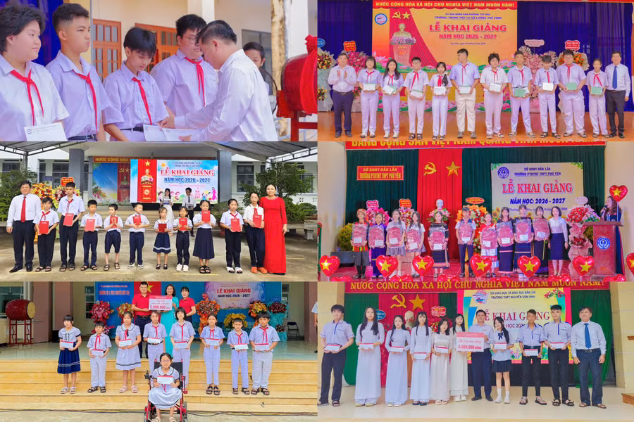 Đại diện Agribank Chi nhánh Phú Yên trao học bổng cho sinh viên nghèo vượt khó tại Trường Đại học Phú Yên.