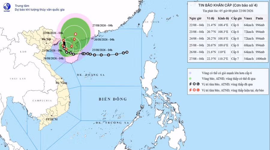 Bão số 4 gây mưa to, cách đặc khu Bạch Long Vĩ khoảng 165km